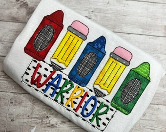 Back to School Shirt | Crayons and Pencils | Personalized | Embroidered