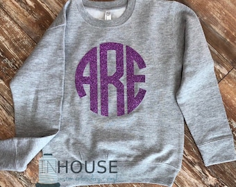 Glitter Monogram Toddler Sweatshirt | PICK YOUR COLORS | Monogram Sweater | Free Shipping| Toddler Girl | Sparkle | Monogram Shirt | Sweater