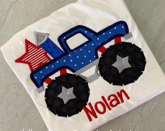 Personalized Monster Truck Appliqué Shirt, Embroidered America Theme