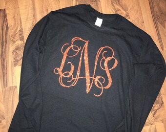 Glitter Monogrammed Long Sleeve Shirt - Pick your colors