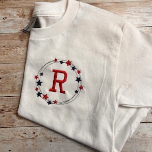 Stars Embroidered One Letter Pocket Design Tee | Fourth of July, Labor Day, Memorial Day Tee