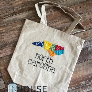 North Carolina Patchwork Tote Bag | Embroidered Canvas Bag