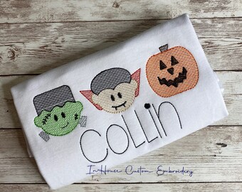 Embroidered Halloween Shirt | Frankenstein, Dracula, Pumpkin