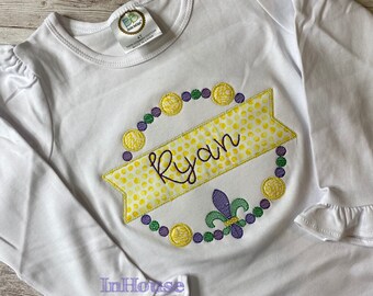 Mardi Gras Shirt with Beads and Name | Personalized | Embroidery | Mardi Gras | Fat Tuesday