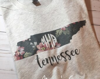 Floral State Monogram Tee | Personalized Graphic T-Shirt