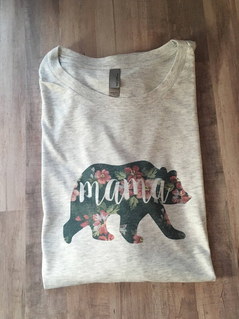 Mama Bear Shirt FLORAL PRINT Unisex Sizing Long and Short Sleeve Soft Tee Statement Tee Free Shipping Floral Mama Bear image 3