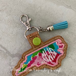 State Monogram Keychain | Lilly Inspired | Roses and Monograms| ANY state | Free Shipping | Personalized KeyChain | Key Fob | Super Cute