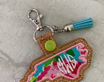 State Monogram Keychain | Lilly Inspired | Roses and Monograms| ANY state | Free Shipping | Personalized KeyChain | Key Fob | Super Cute