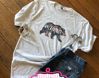 Mama Bear Shirt | FLORAL PRINT | Unisex Sizing - Long and Short Sleeve | Soft Tee | Statement Tee | Free Shipping | Floral Mama Bear |