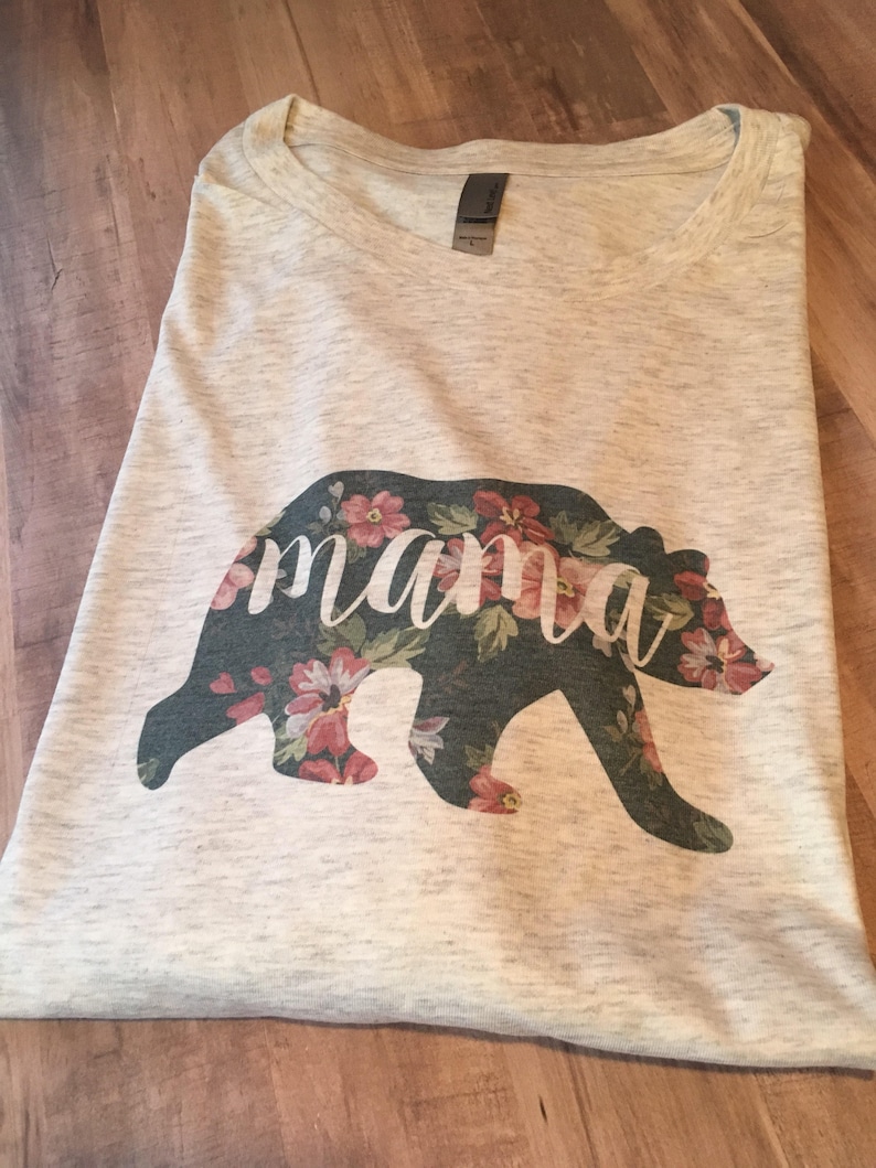 Mama Bear Shirt FLORAL PRINT Unisex Sizing Long and Short Sleeve Soft Tee Statement Tee Free Shipping Floral Mama Bear image 5