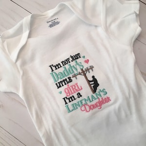 Lineman&#39;s Daughter Shirt | PICK YOUR COLORS | Bodysuit or Shirt | Embroidery | Lineman | Free Shipping | Support your Lineman |