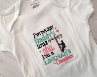 Embroidered Lineman's Daughter Shirt or Bodysuit | Custom Colors