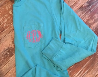 Monogram Pocket Tee { P I G M E N T  D Y E D } Embroidered | Monogram Tee | Free Shipping |
