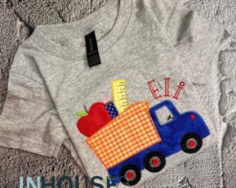 Back to School Shirt | Dump Truck with School Supplies | Embroidery