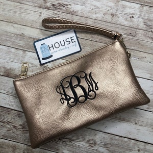 Cartera de 3 compartimentos con correa cruzada y correa de pulsera / ENVÍO GRATIS / Pulsera monograma / Bandolera monograma