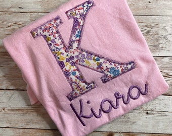 Big initial and Name Personalized Shirt | Pick your fabric and shirt color | Monogram Shirt | Cute Fabric Appliqued Shirt | Embroidered Name