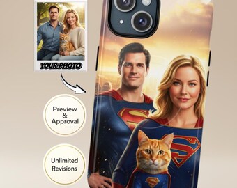 Funda personalizada para móvil con foto | Retrato, superhéroe, pareja, familia y mascota (de 2 a 4 personajes) | Compatible con iPhone y Samsung