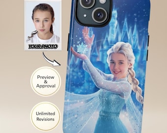 Funda personalizada para móvil infantil con tu foto | Retrato de Elsa de Frozen para niña (de 1 a 3 niños) | Compatible con iPhone y Samsung
