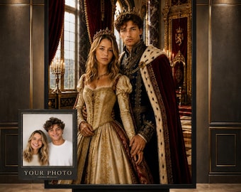 Custom Royal Couple Portrait from Your Photo – Become King & Queen, Personalized Poster, Canvas, Framed Print or Digital File to download