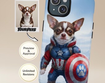 Funda personalizada para móvil con foto de mascota | Retrato de perro y gato superhéroe (de 1 a 4 mascotas) | Compatible con iPhone y Samsung