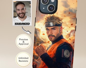 Funda personalizada para hombre con tu foto | Retrato de ninja legendario al estilo del anime Naruto | Compatible con iPhone y Samsung