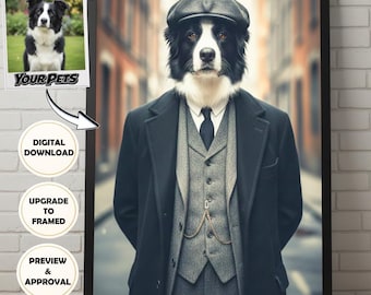 Póster personalizado de perro y gato al estilo Tommy Shelby | Póster de la película Peaky Blinders (1-4 animales) | Enmarcado o descarga digital