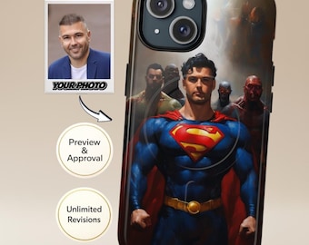 Funda personalizada para hombre con tu foto | Retrato de un legendario superhéroe volador | Compatible con iPhone y Samsung