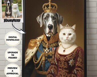 Retrato personalizado de perro/gato estilo vintage a partir de tus fotos | Póster de animales de Royal Cinema (de 1 a 4 animales) | Enmarcado o archivo digital