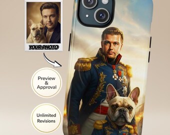 Funda personalizada para teléfono para ti y tu mascota | Retrato imperial vintage del amo y su perro/gato (de 2 a 4 personajes) | iPhone y Samsung