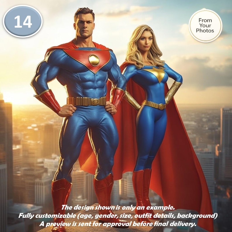Personalized Superhero Poster – Couple Portrait in Iron Man–Inspired Style from Your Photos – Framed or Digital Download image 15