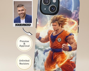 Funda personalizable para hombre con tu foto | Retrato de Goku al estilo Dragon Ball Z | Compatible con iPhone y Samsung
