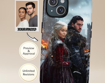 Funda personalizada para teléfono para dos personas hecha con tus fotos | Retrato de rey y reina al estilo de Juego de Tronos | Compatible con iPhone y Samsung