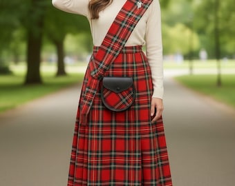 Women’s Tartan Maxi Skirt Outfit – Handmade Scottish Highland Dress Set | 50+ Tartans