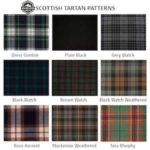 May include: A collection of nine Scottish tartan patterns. The patterns include Dress Gordon, Plain Black, Grey Watch, Black Watch, Brown Watch, Black Watch Weathered, Rose Ancient, Mackenize Weathered, and Tara Murphy.