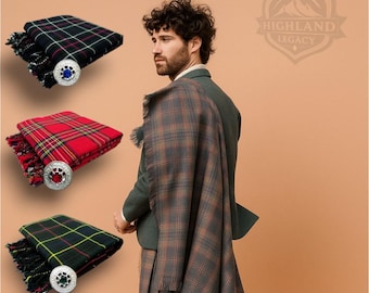Fly Plaid And Brooch for Men – 50+ Scottish Clan Tartans – Traditional Plaid Accessory