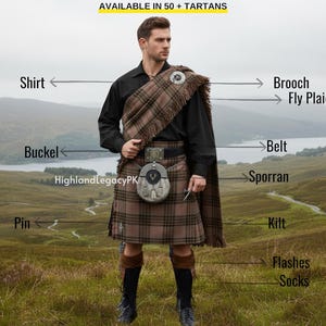 Scottish 10-Piece Kilt Outfit Men's Antique Stag Head - Highland Wedding Kilt Set image 1