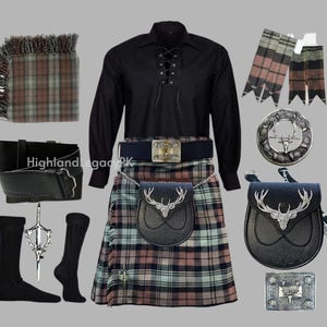 Scottish 10-Piece Kilt Outfit Men's Antique Stag Head - Highland Wedding Kilt Set image 2