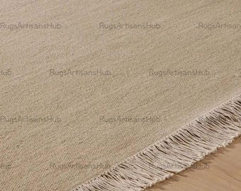 Handwoven Beige Wool Kilim Rug | Scandinavian Area Carpet
