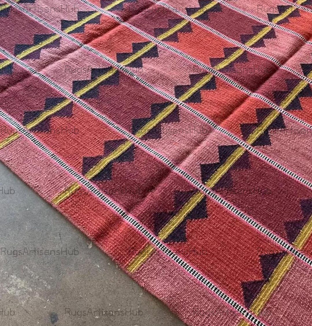 Red Kilim Rug: Handwoven Wool Geometric Tribal Carpet - Etsy