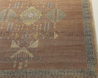Handgeknoopt tribal vloerkleed | Bruin geometrisch oosters tapijt | Boho vintage wollen vloerkleed | Boerderij woonkamerdecoratie | Handgemaakt