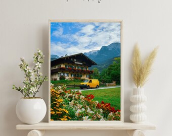 Arte mural digital de naturaleza, arte mural de los Alpes, imagen de naturaleza alpina, arte mural imprimible, póster premium de Königssee Bavaria, póster de descarga digital
