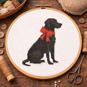 Black Labrador Christmas Cross Stitch Pattern, Holiday Dog (PDF Pattern)