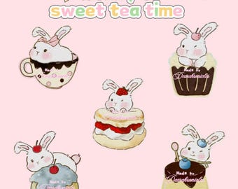 Bunny’s Sweet Tea Party Digital Stickers: Hand-Drawn PNG, Goodnotes File