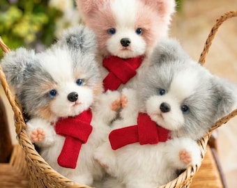 Handmade Border Collie Puppy Poseable Plush Keychain, Realistic Dog Bag Charm