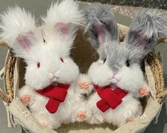 Handmade Angora Bunny Plush Keychain, Realistic Rabbit Bag Charm