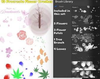 13 Procreate Flower Brushes: Flowers, Flower Petals, Tree Branch and Leaves