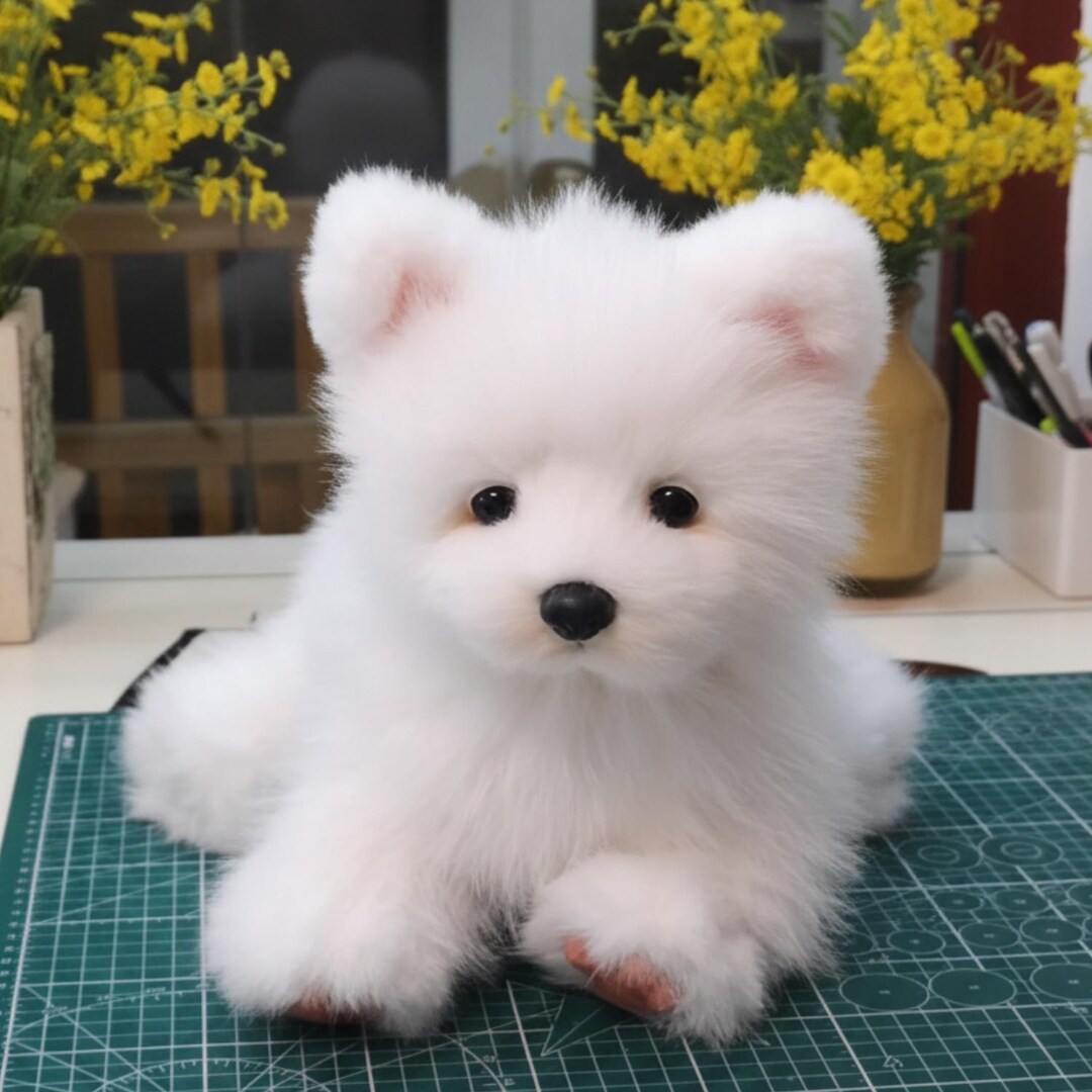 Realistic Samoyed Weighted Dog Art Doll: Poseable Body 40cm Self ...
