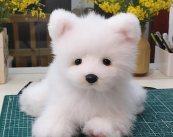 Realistic Samoyed Weighted Dog Art Doll: Poseable Body 35cm Self Standing with Free Accessories