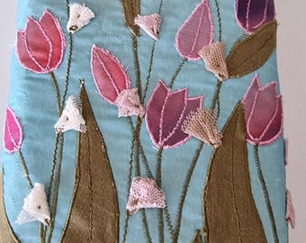 Tulip Applique Book Cover- Handmade Embroidered Fabric Book Sleeve