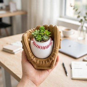 Pot de fleurs en résine en forme de gant de baseball (1/2 pièce) - Décoration de bureau mignonne sur le thème du baseball - Décoration pour chambre de sport - Cadeau parfait pour les fans, les entraîneurs, les papas et les joueurs